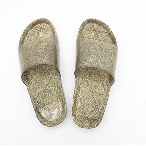 J Crew Gold Glittery Pool Sandals